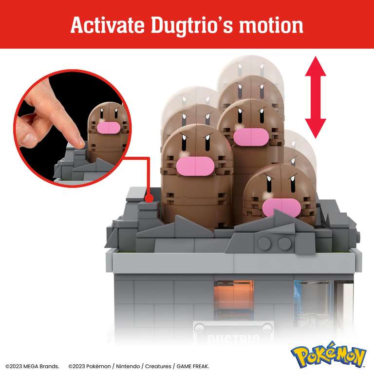 MEGA Pokémon Action Figure Building Set, Mini Motion Dugtrio with 350 Pieces