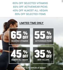 65% off vitamins / 55% off activewear picks / 45% off almost all vegan / 35% off selected items @ MyProtein