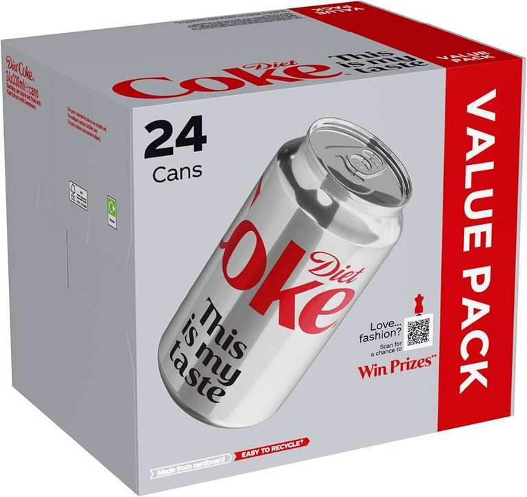 Diet Coke Soft Drink Cans, 24 x 330 ml - £6.30 / £5.64 S&S