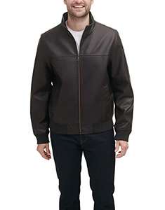 Tommy Hilfiger Men's Smooth Lamb Faux Leather Unfilled Bomber Jacket LARGE (American import may fit big)