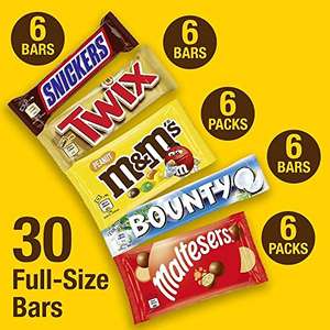 M&M's, Snickers & More, Mixed Chocolate Bar Variety Bulk Box, Chocolate Gift, Valentines Gift, 30 Bars, 1.4kg, £14.49 @ Amazon