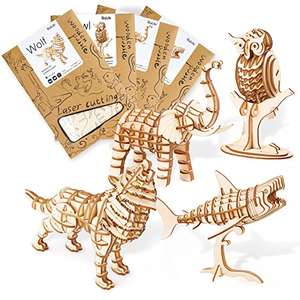 3D Wooden Puzzles Animal Craft Model Kits, 4 Pack of Owl, Wolf, Elephant & Shark - £12.50 with voucher sold by Ruober / Dispacted by Amazon
