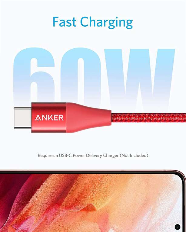 Anker PowerLine+ II 60w 2m/6ft USB C Cable Nylon Braided Red £7.99 (Other Colours £8.99) Dispatches from Amazon Sold by AnkerDirect UK