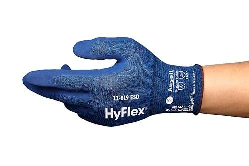 Ansell HyFlex 11-819 Ultrathin Work Gloves, Abrasion Resistant Nitrile Coating, ESD, Antistatic, Size 2XL (12 Pairs)