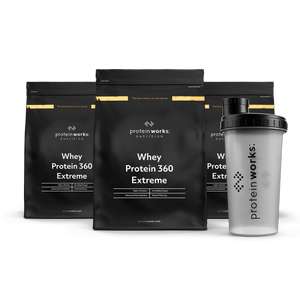 3 x 1.2kg Whey Protein 360 extreme + shaker + Protein Crunkie delivered for £47.98 @ The Protein Works