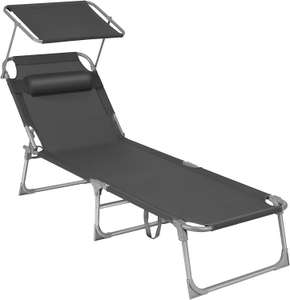SONGMICS Sun Lounger, Deck Chair Folding, Sunbed, 193 x 53 x 29 cm, Max. Load 150 kg, with Sunshade - £39.99 Sold by Songmics @ Amazon