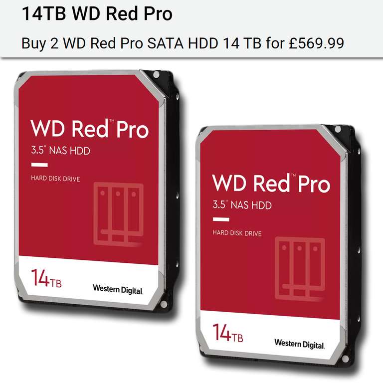 2x 14TB WD Red Pro NAS Hard Drives - £569.99 Delivered @ Western Digital