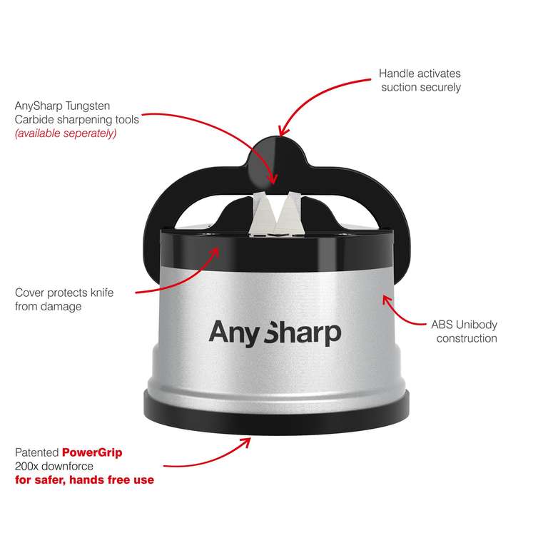 AnySharp Knife Sharpener, Hands-Free Safety, PowerGrip Suction