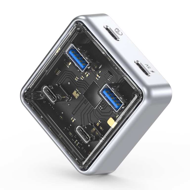 ORICO USB Hub 4 Port with 10Gbps Speed, Transparent Mechanical USB C Hub with Power Delivery with 40% discount ORICO Official Store FBA