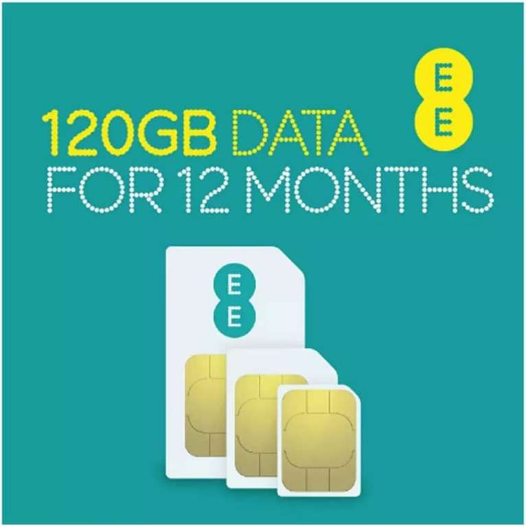 EE 120GB Pay As You Go Data Only Sim Card, Valid for 12 months - £45 with unique email code, free click & collect @ Argos