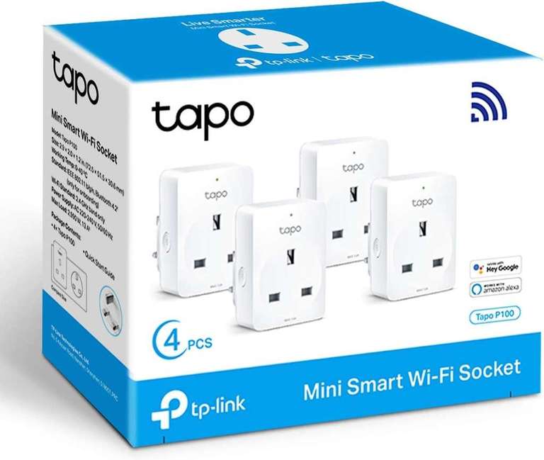 TP LINK Tapo P100 Smart Socket - 4 Pack (without energy monitoring - no hub required) - instore