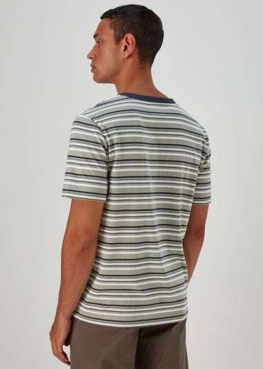 Navy & Green Stripe Free Your Mind Print T-Shirt, Size Small + 99p C&C