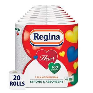 Regina Heart Kitchen Towels 20 Rolls 3Ply - £17.99 / £16.19 Subscribe & Save @ Amazon