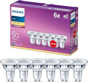 PHILIPS LED Classic Light Bulb 6 Pack [GU10 Spot] 4.6 W - 50 W Equivalent, Warm White (2700K), Non Dimmable [Energy Class F]