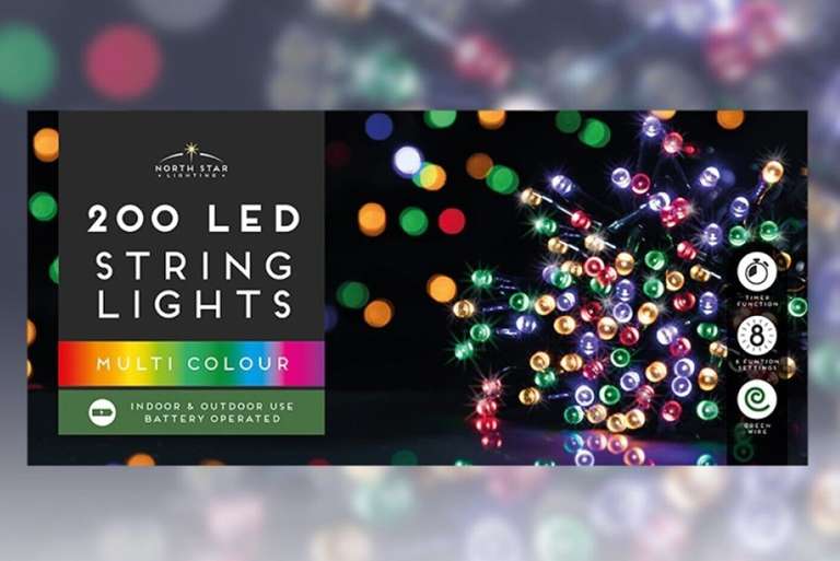 Christmas multi-coloured LED string lights (200) - Mansfield