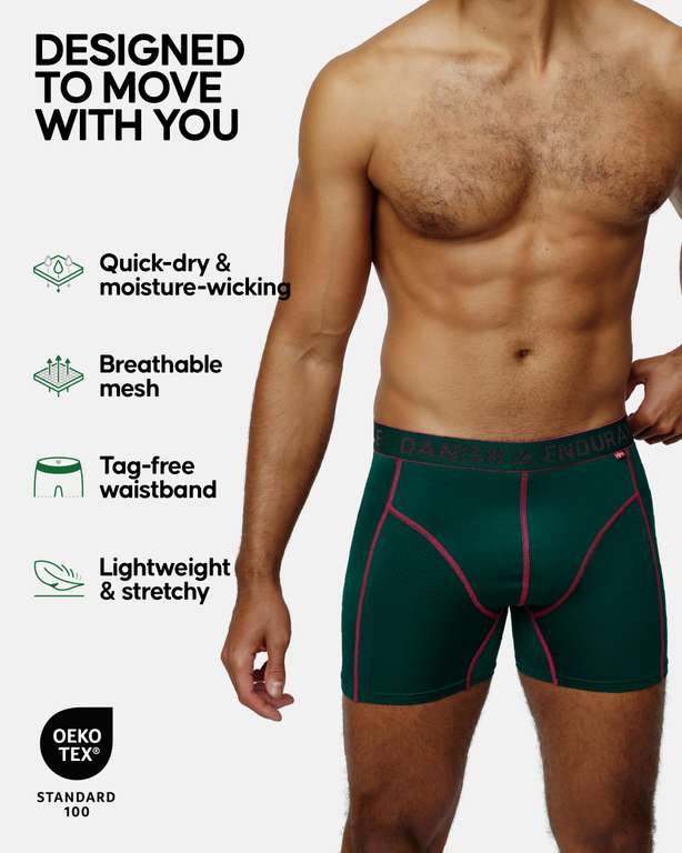 Danish Endurance Mens Sports 3 Pack Underwear (Black/Blue/Green)