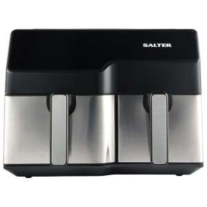 Salter EK5729 Dual Sector Air Fryer – Family Size 9L Total Capacity, 5.5L Drawer & 3.5L Drawer, Digital Display, Sync/Match Cook, 2500W.