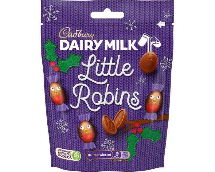 Cadbury Dairy Milk Little Robins Bag 77g or Jingly Bells Hazelnut Creme - 2 bags for £1 at Farmfoods Redditch