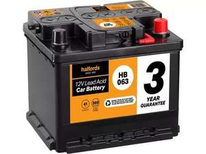 Halfords HB063 Lead Acid 12V Car Battery 3 Year Guarantee - £44.99 (£42.74 or less with motoring club / trade card) @ Halfords