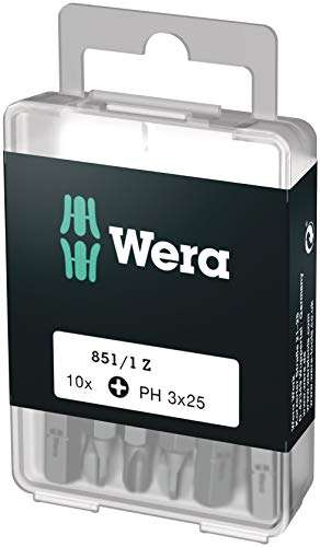 Wera 05072402001 Phillips Extra-Tough Bits 851/1 Z PH3 x 25 mm, Pack of 10