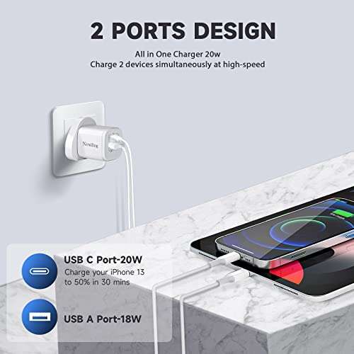 Nestling 2 Pack 20W USB C Fast Charger Plug, 2 Ports PD & QC 3.0 with voucher - OsmanthusfragransCo.Ltd FBA