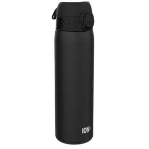 Ion8 Steel Water Bottle, 600 ml/20 oz, Leak Proof, Easy to Open, Secure Lock, Black