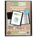 A2 Size 50% Recycled 40 Pocket Black Presentation Display Book, Storage Case Portfolio Art Folder with Plastic Sleeves