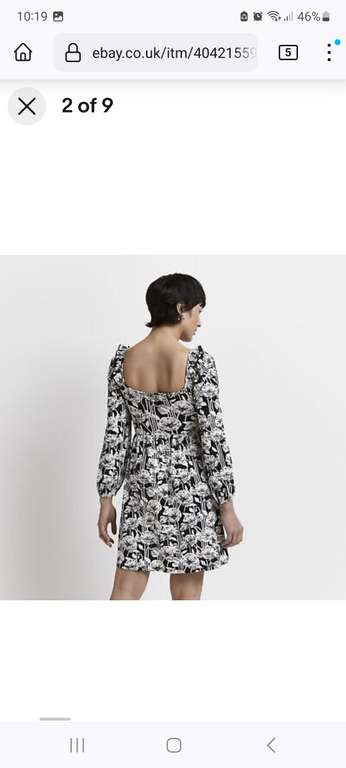 River Island Womens Mini Dress Black Petite Long Sleeve Square Neck Shirred £14 @ river island outlet eBay