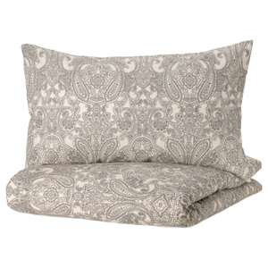 JÄTTEVALLMO Duvet cover and 2 pillowcases, beige/dark grey, 200x200/50x80 cm - Free C&C