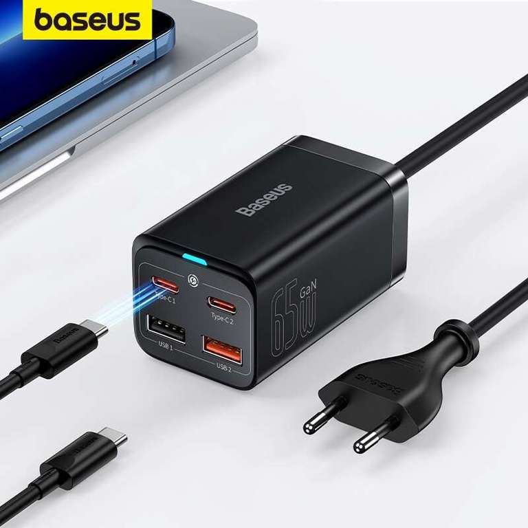 Baseus 65W GaN Charger Desktop Dual PD USB-C Fast Charger 4 in 1 (EU Plug) @ Cutesliving Store
