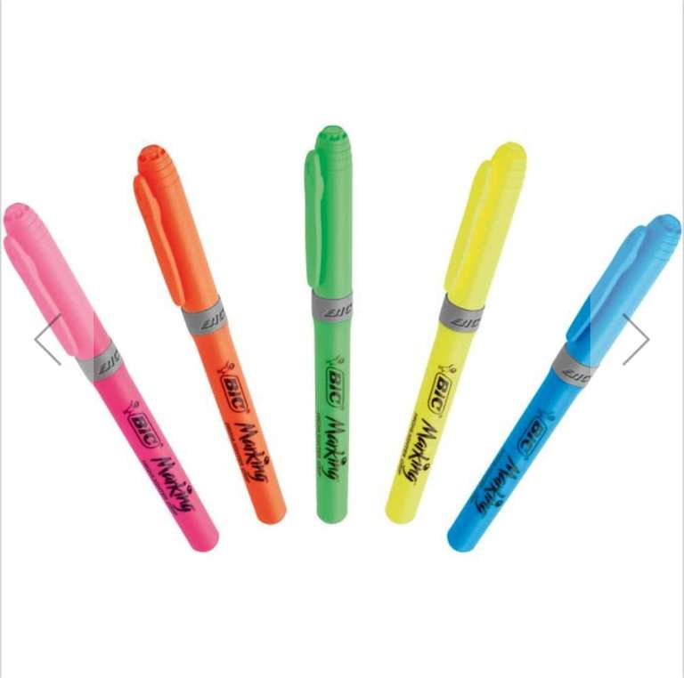 BiC Highlighter Grip, Highlighter Pens with Chisel Tip, Long-lasting, assorted Colours, Pack of 5 £1.75 @ Amazon