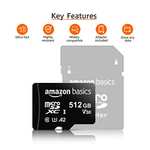 Amazon Basics - MicroSDXC, 512 GB, with SD Adapter, A2, U3, read speed up to 100 MB/s, Black