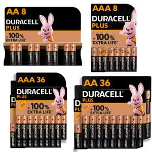 Duracell Plus AA/AAA Alkaline Batteries from £5.50 (Pack of 8, S&S £4.68) or £17.58/17.88 (Pack of 36, S&S £14.94/15.20) +£4.99 NP @ Amazon