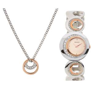 SEKSY Silver Tone Analogue Watch & Necklace Set £16.99 + £1.99 Click & Collect @ TKMax