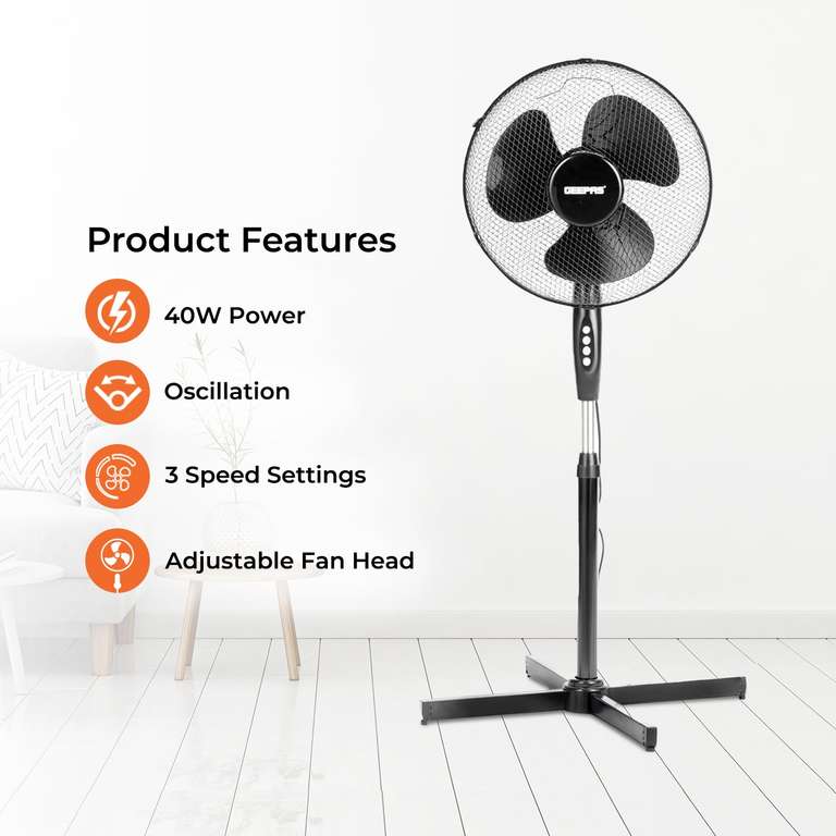 16’’ Oscillating Pedestal Stand Fan - Black or White - 2 Year Warranty - £18.89 Delivered With Code Stack @ Geepas