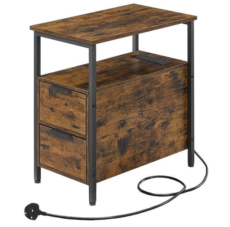 Vasagle Slim Side Table with Charging Station for Living Room Bedroom Rustic Brown with code