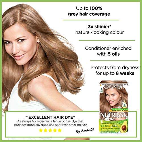 Garnier Nutrisse Permanent Hair Dye, Natural-looking, hair colour result, For All Hair Types, 7 Dark Blonde £4.75 @ Amazon