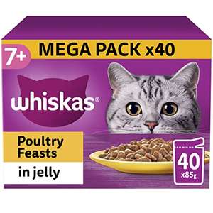 Whiskas 7+ Senior Cat Food Poultry Selection in Jelly, 85 g (Pack of 40) With Voucher, - £8.42 With S&S