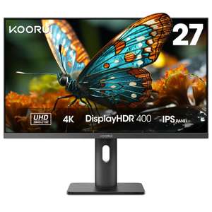 KOORUI 27 Inch 4K Monitor UHD(3840 * 2160), IPS, 60Hz, 4ms, (400cd/m², HDR400, HDMI 2.0 x1 & DisplayPort 1.4 sold by Fleuriring Store FBA