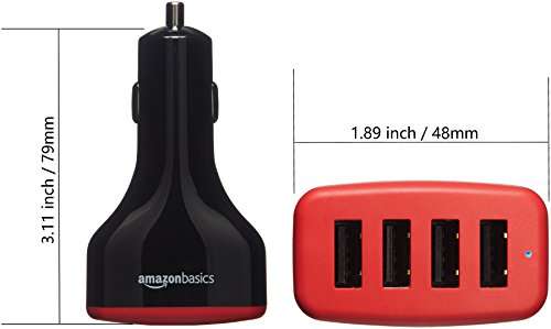 Amazon Basics 9.6 Amp/48W 4-Port USB Car Charger for Apple & Android Devices, Black/Red - £7.90 @ Amazon