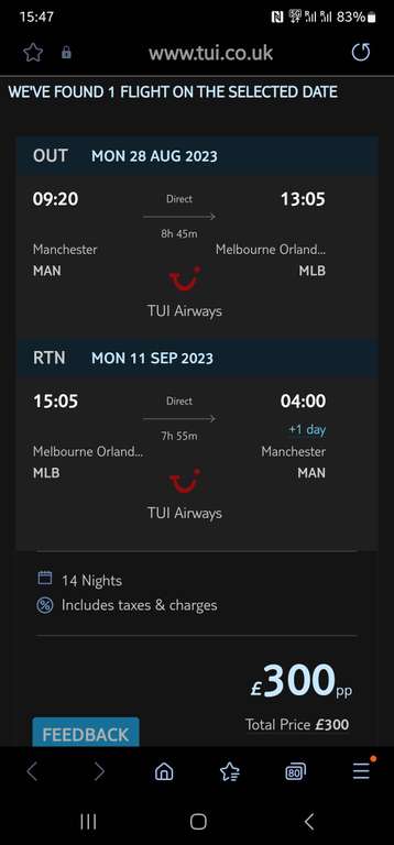 Manchester / Birmingham To Melbourne, Florida Return Flights 28th August - 11th September