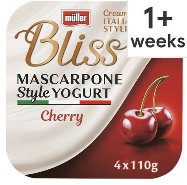 Muller Bliss Mascarpone Cherry 4 X 110G - 90p Clubcard Price (With Code) @ Tesco
