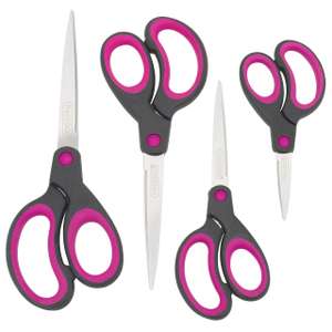 Rapesco 1575 Soft Grip Handle Scissors, Black/Hot Pink, Set of 4