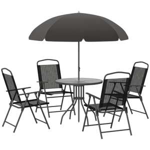 Outsunny 6PC Garden Dining Set Outdoor Furniture Folding Chairs Table Parasol Sold By Outsunny (UK Mainland)