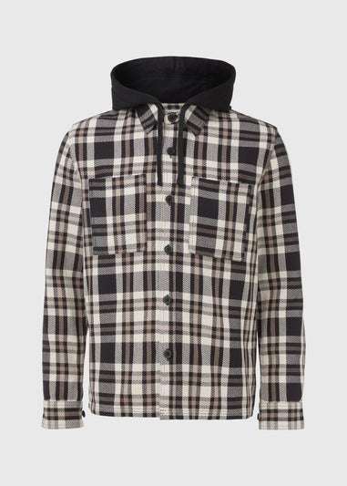 Black Check Hooded Overshirt - 99p click and collect