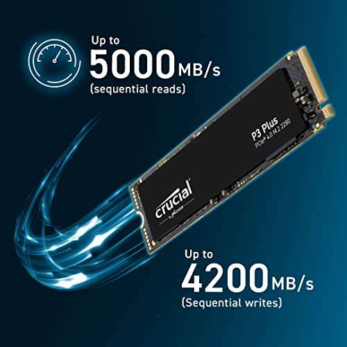 Crucial P3 Plus 1TB M.2 PCIe Gen4 NVMe Internal SSD - Up to 5000MB/s - £43.15 Sold by Mobiles24x7 Dispatched by Amazon