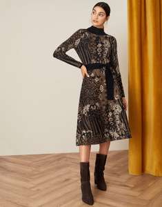 Monsoon Mixed print jacquard dress black and Brown Size 8-14 £24 @ Monsoon