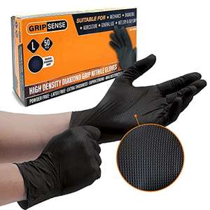 GripSense Nitrile High Density Diamond Grip Black Gloves (Pack of 50 / Pack of 100 for £8)- Sold & Dispatched By Farla Medical Healthcare