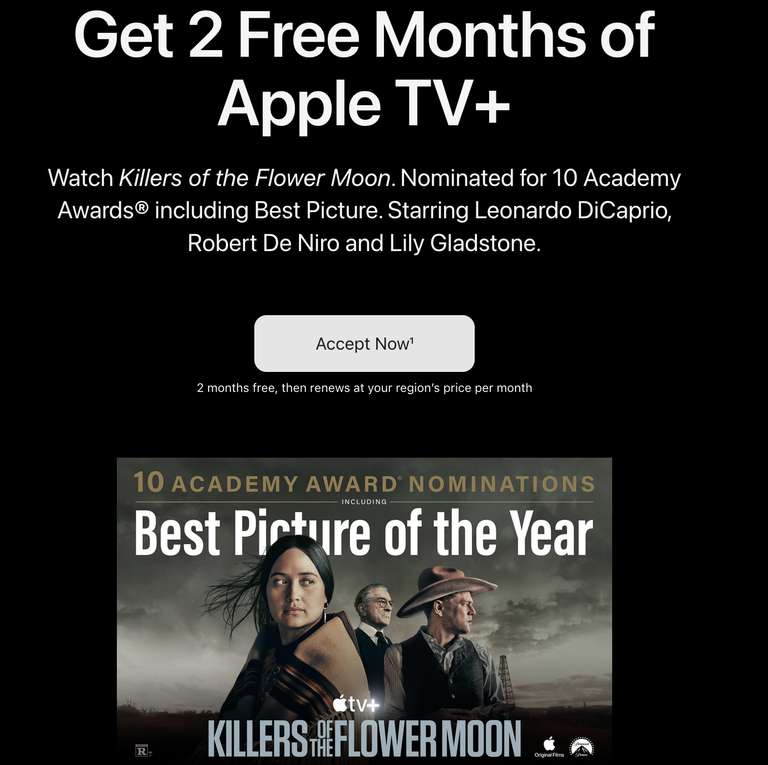 Get 2 Free Months of Apple TV+ (new and returning subscribers)