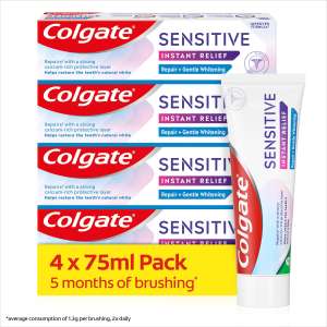 Colgate Sensitive Instant Relief Repair + Gentle Whitening Toothpaste 4 Pack, 75ml Tubes w/voucher